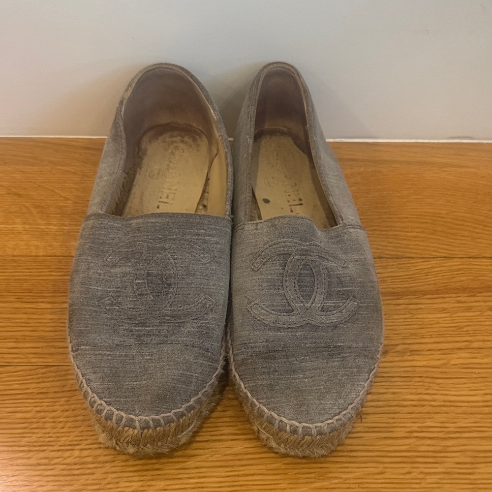 CHANEL Denim Gray Espadrille Shoes
